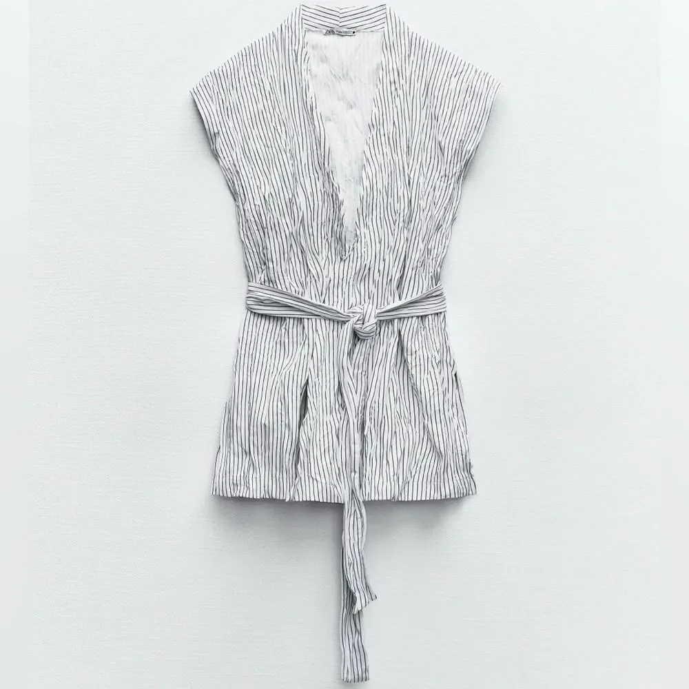 Zara Co-Ord Set Rigid Wrinkled Kimono Top
And Wide Pants - Picture 4 of 9